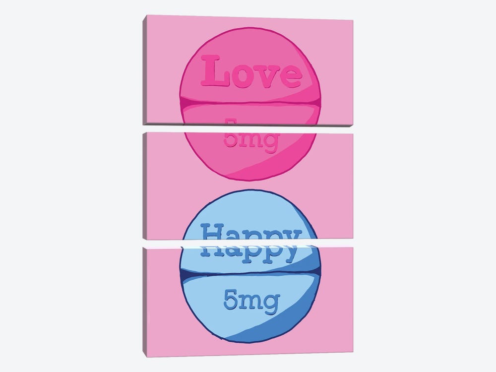 Love Happy Pill Pink by Jaymie Metz 3-piece Art Print