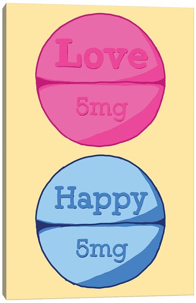 Love Happy Pill Yellow Canvas Art Print - Pills