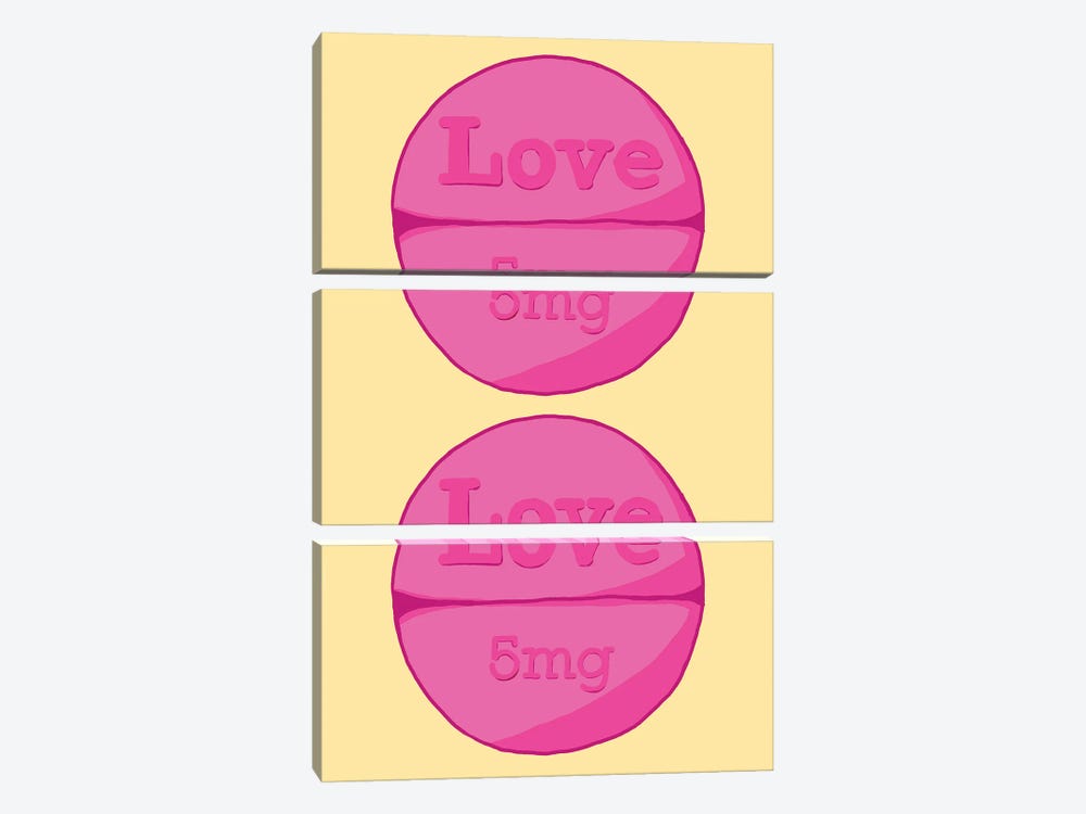 Love Love Pill Yellow by Jaymie Metz 3-piece Canvas Art Print
