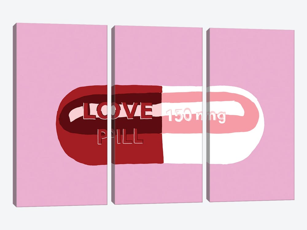 Love Pill Pink by Jaymie Metz 3-piece Canvas Print