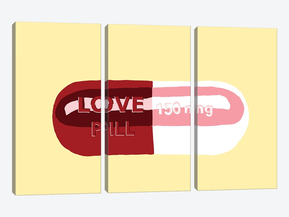 Love Pill Yellow by Jaymie Metz 3-piece Canvas Print