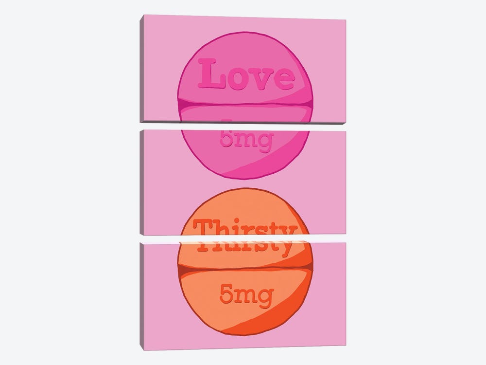 Love Thirsty Pill Pink by Jaymie Metz 3-piece Canvas Art Print