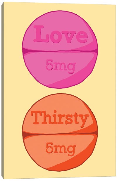 Love Thirsty Pill Yellow Canvas Art Print - Jaymie Metz