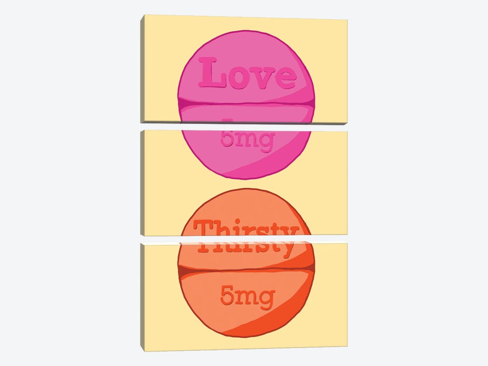 Love Thirsty Pill Yellow by Jaymie Metz 3-piece Canvas Artwork