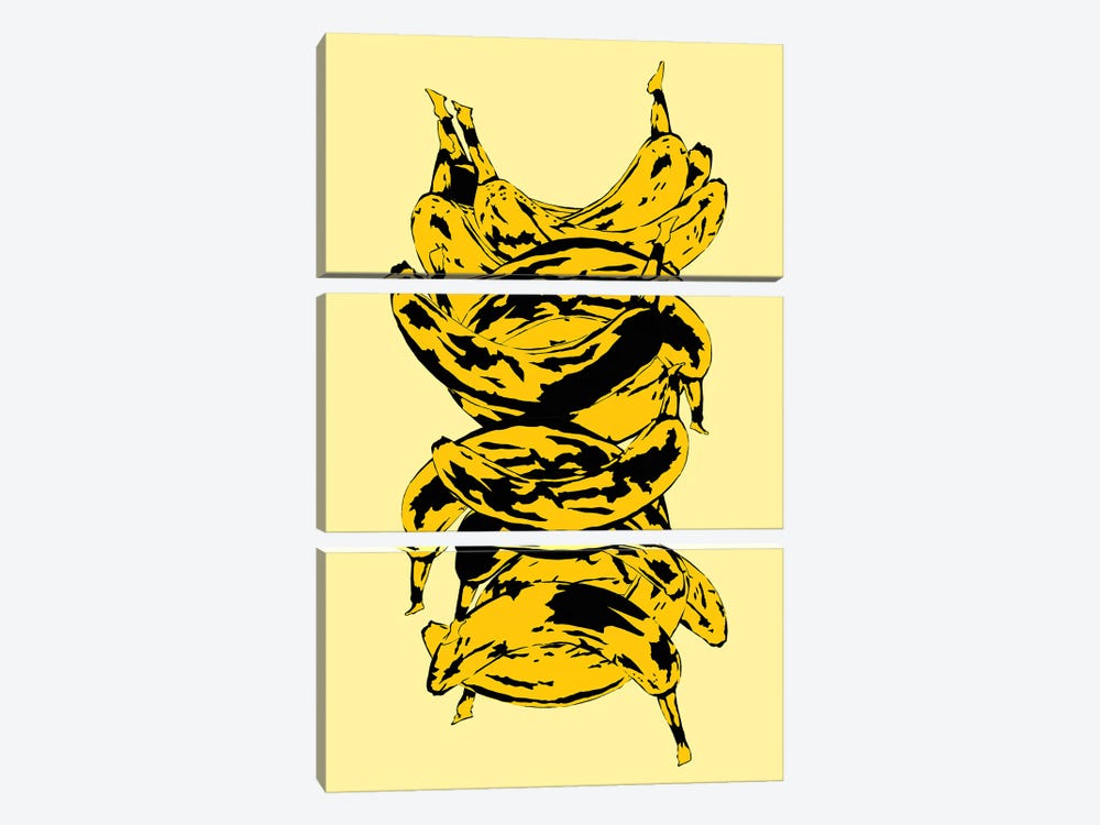 Band Of Bananas Yellow by Jaymie Metz 3-piece Canvas Print