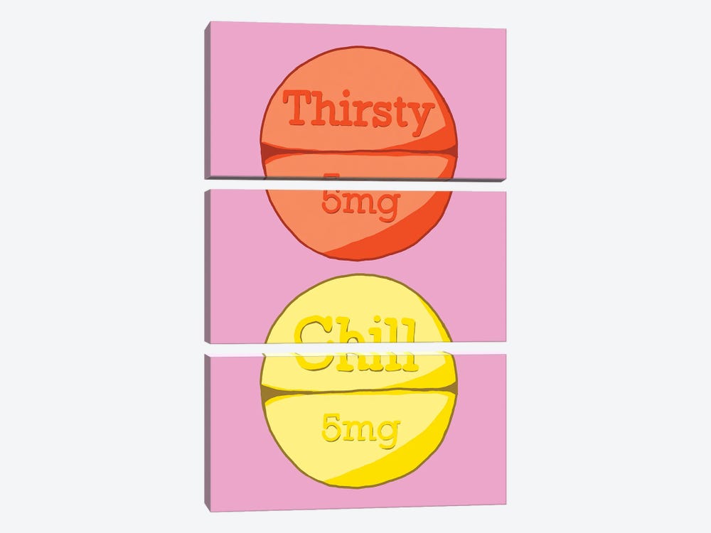 Thirsty Chill Pill Pink by Jaymie Metz 3-piece Canvas Wall Art