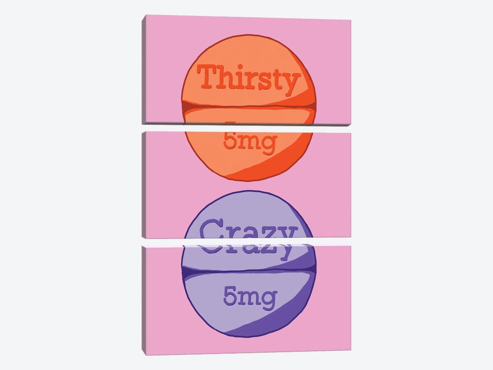Thirsty Crazy Pill Pink by Jaymie Metz 3-piece Canvas Artwork