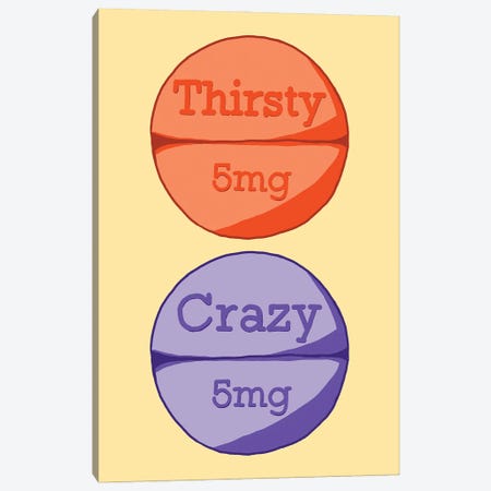 Thirsty Crazy Pill Yellow Canvas Print #JYM140} by Jaymie Metz Canvas Wall Art