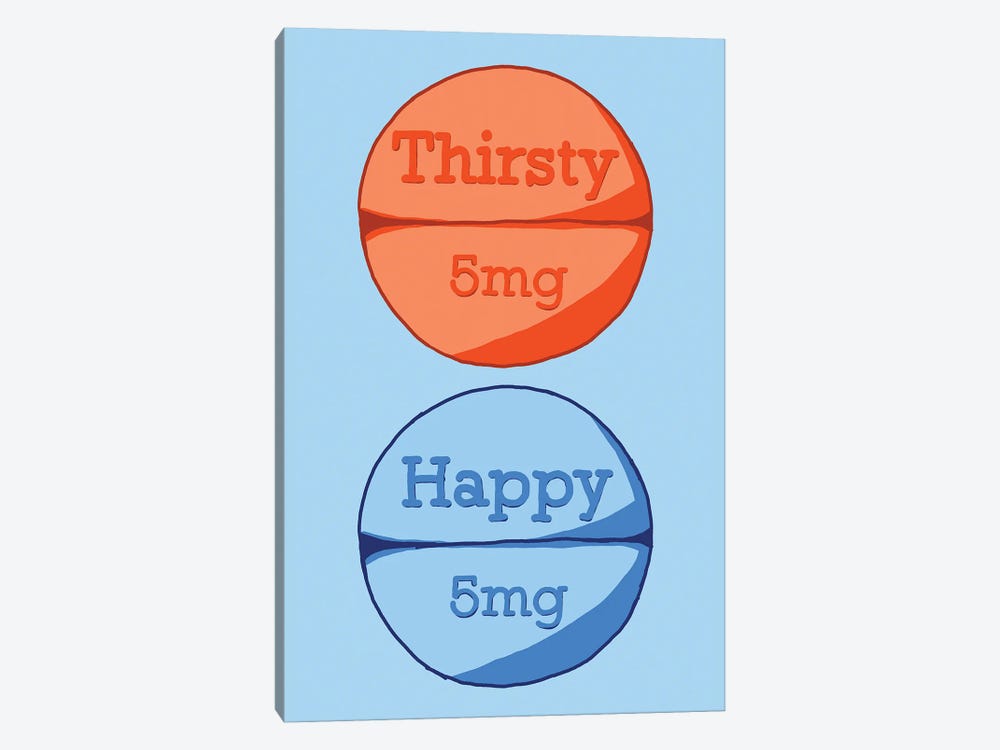 Thirsty Happy Happy Pill Blue by Jaymie Metz 1-piece Canvas Art Print