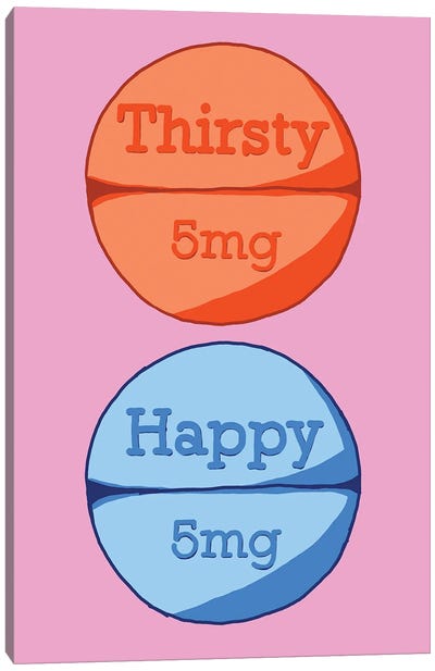 Thirsty Happy Pill Pink Canvas Art Print - Jaymie Metz