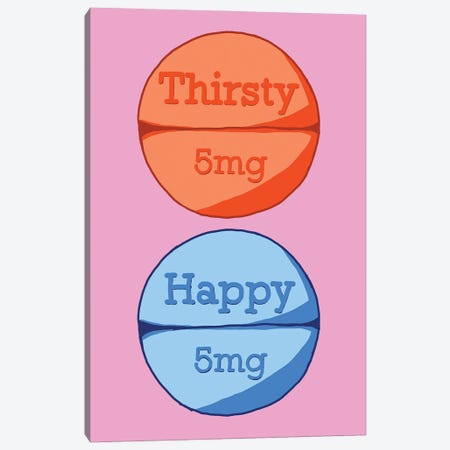Thirsty Happy Pill Pink Canvas Print #JYM142} by Jaymie Metz Canvas Artwork