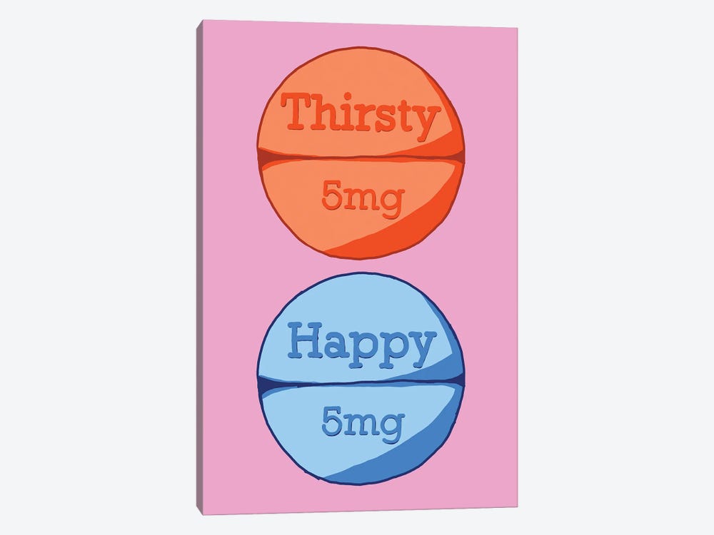 Thirsty Happy Pill Pink by Jaymie Metz 1-piece Canvas Artwork