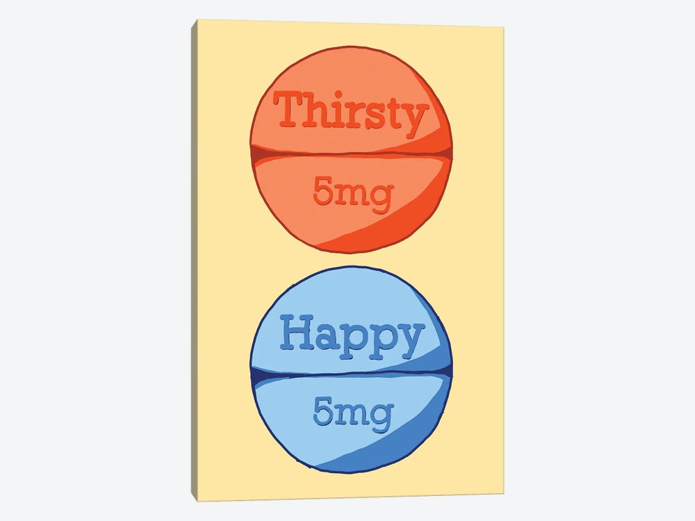 Thirsty Happy Pill Yellow by Jaymie Metz 1-piece Canvas Print