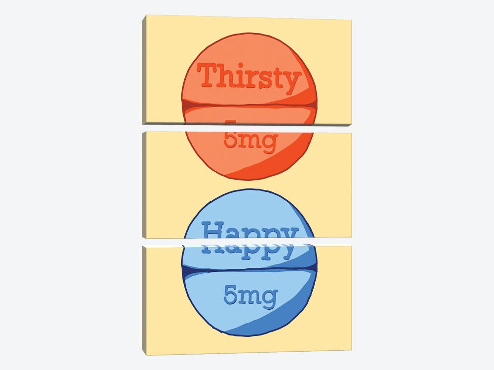 Thirsty Happy Pill Yellow by Jaymie Metz 3-piece Canvas Print