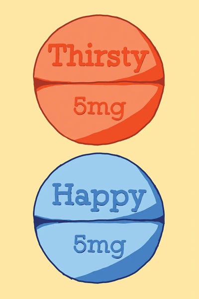 Pills: Thirsty Happy Pill Yellow by Jaymie Metz