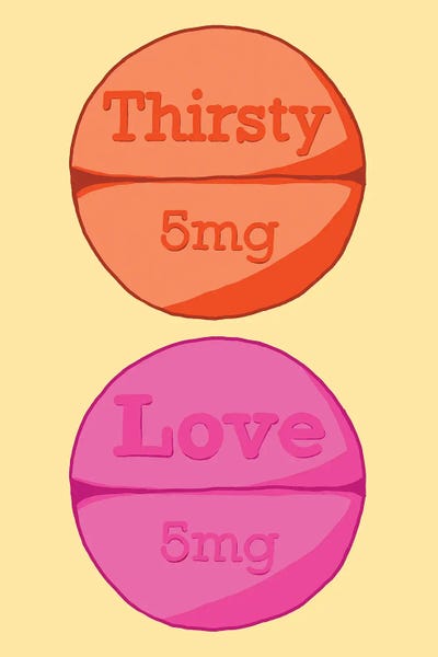 Thirsty Love Pill Yellow by Jaymie Metz art print