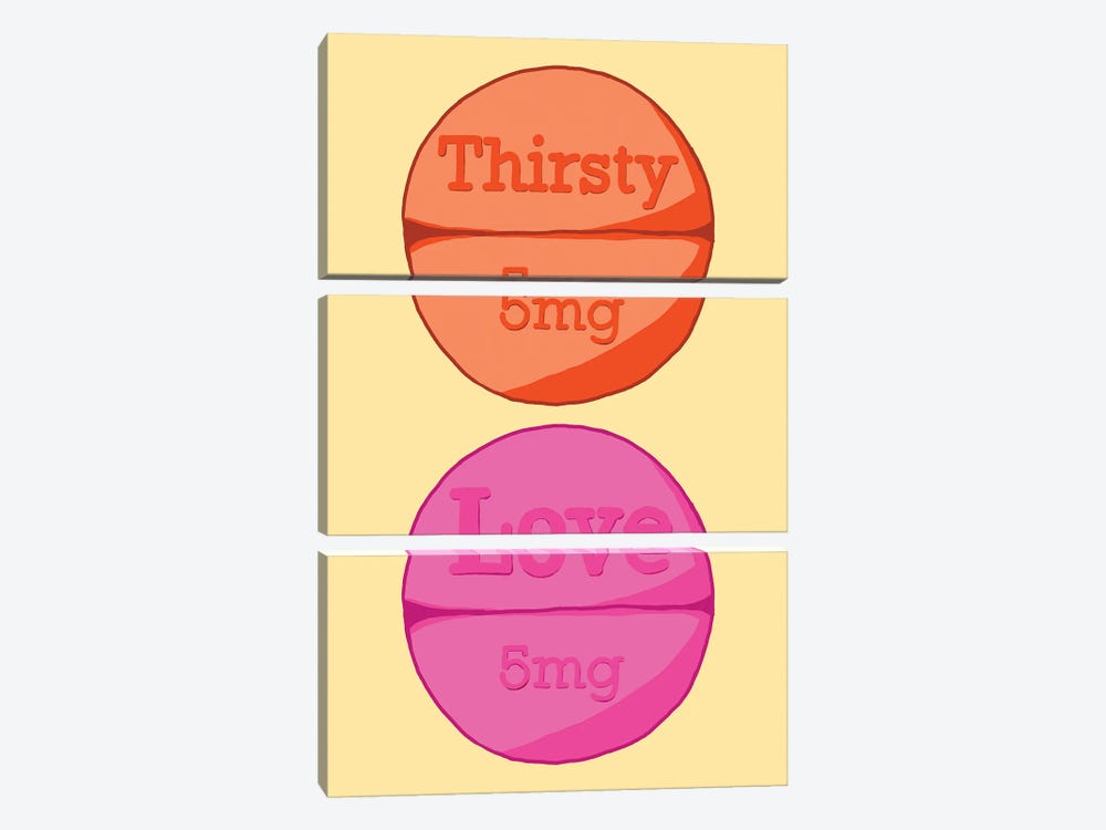 Thirsty Love Pill Yellow by Jaymie Metz 3-piece Canvas Art