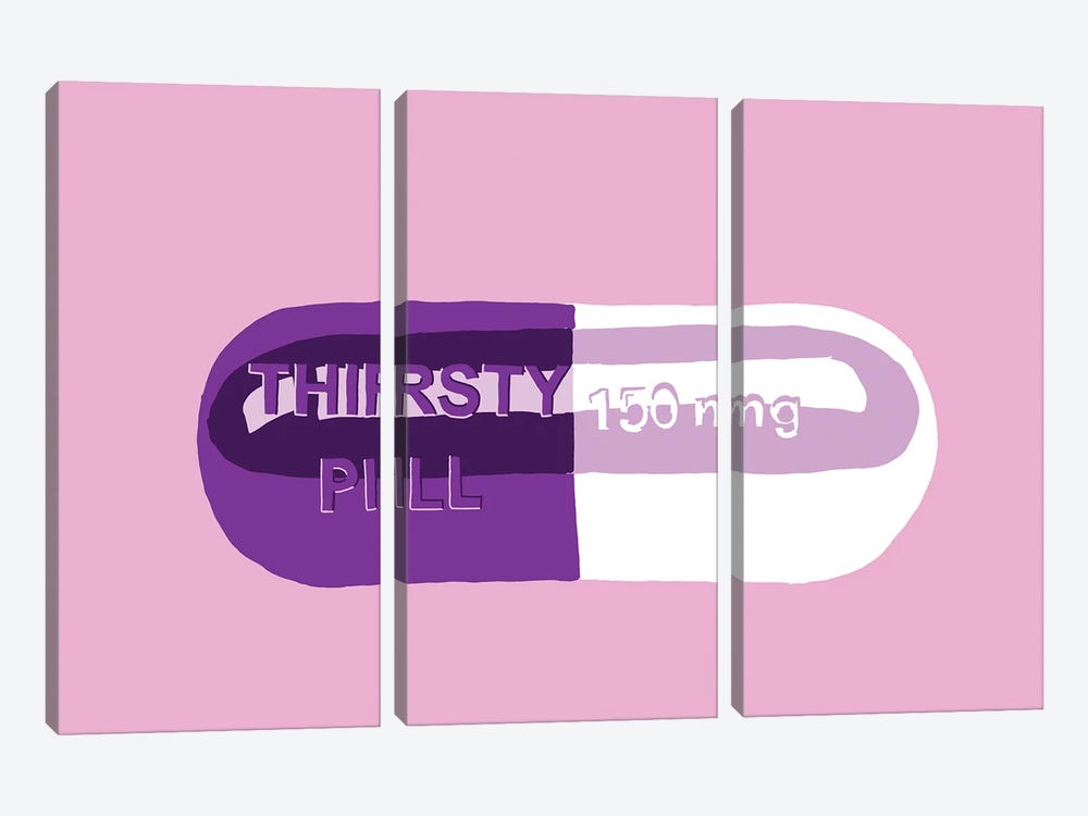 Thirsty Pill Pink by Jaymie Metz 3-piece Canvas Print