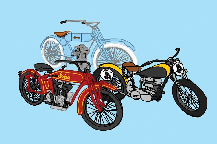 3 Antique Motorcycles Blue