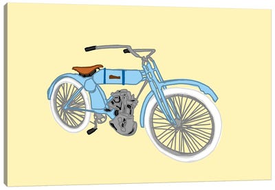 Blue Antique Motorcycle Canvas Art Print - Jaymie Metz