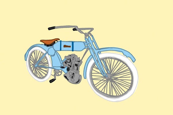 Motorcycles: Blue Antique Motorcycle by Jaymie Metz