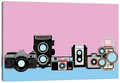 Cameras Pink And Blue Canvas Art Print - Photography as a Hobby