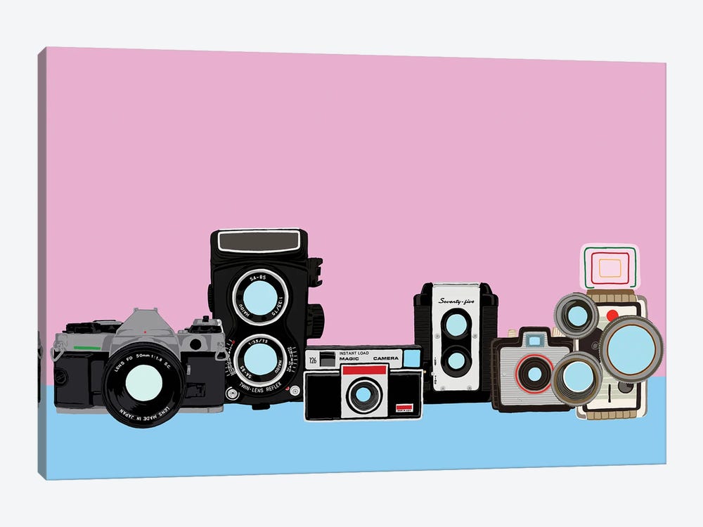 Cameras Pink And Blue by Jaymie Metz 1-piece Canvas Art Print