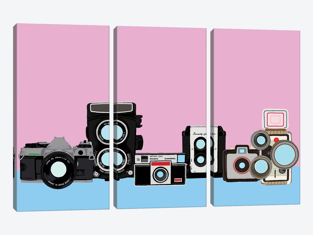 Cameras Pink And Blue by Jaymie Metz 3-piece Canvas Art Print