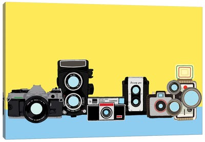 Cameras Yellow And Blue Canvas Art Print - Photography as a Hobby
