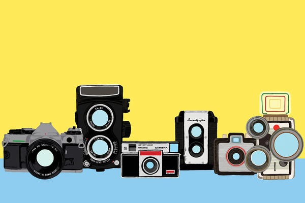 Jaymie Metz: Cameras Yellow And Blue by Jaymie Metz