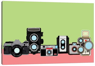 Cameras Green And Pink Canvas Art Print - Photography as a Hobby