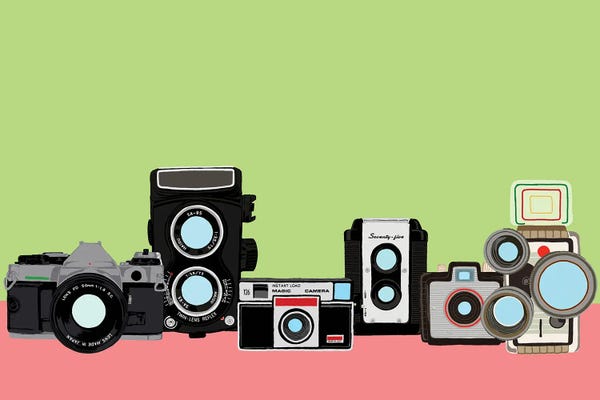 Jaymie Metz: Cameras Green And Pink by Jaymie Metz