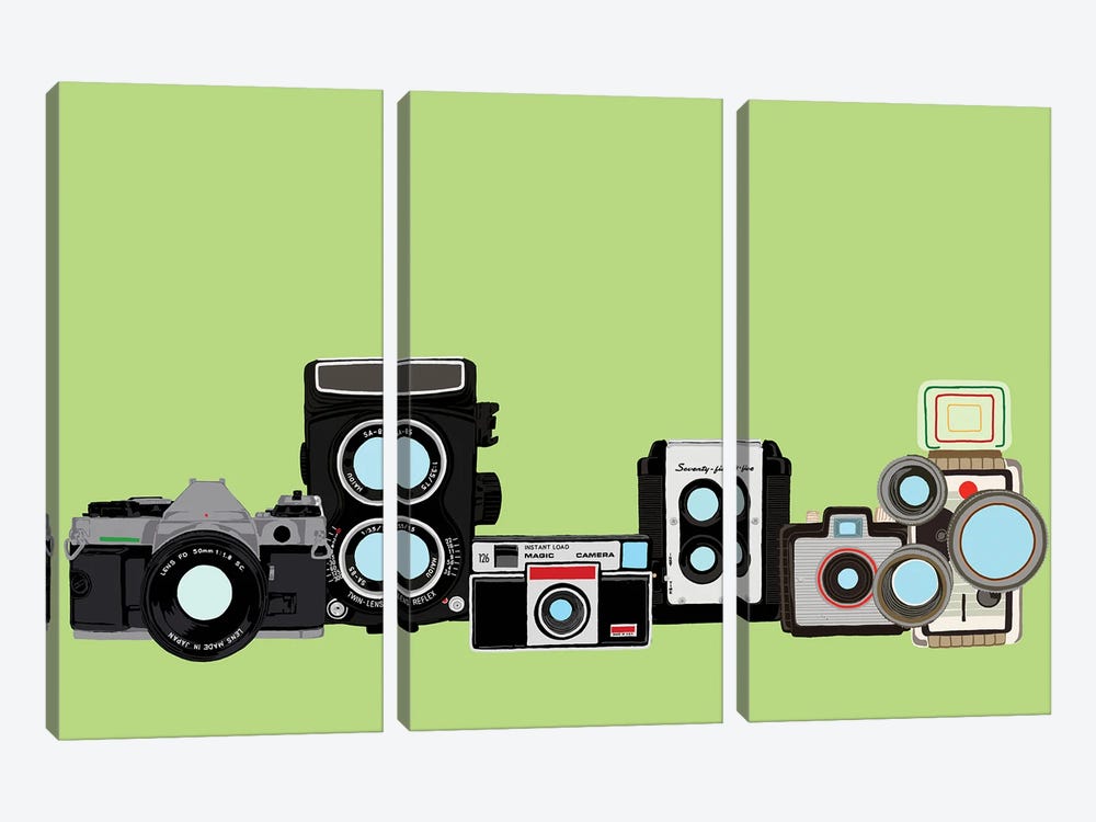 Cameras Mint by Jaymie Metz 3-piece Canvas Wall Art