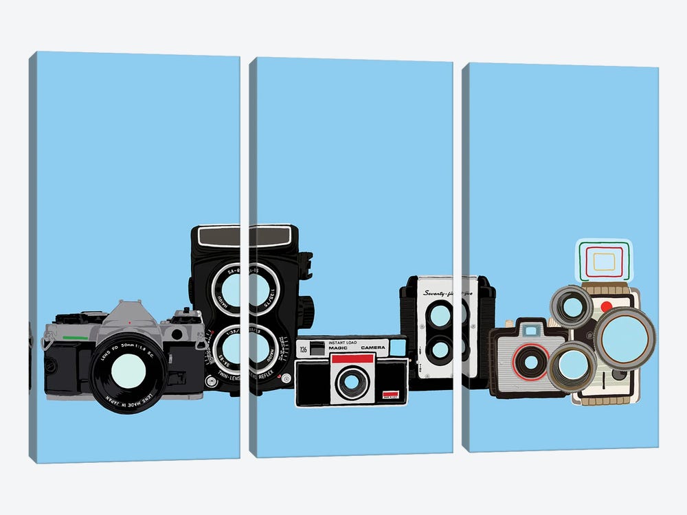 Cameras Blue by Jaymie Metz 3-piece Canvas Wall Art