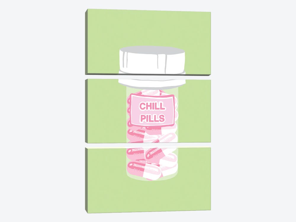 Chill Pill Bottle Mint by Jaymie Metz 3-piece Canvas Print