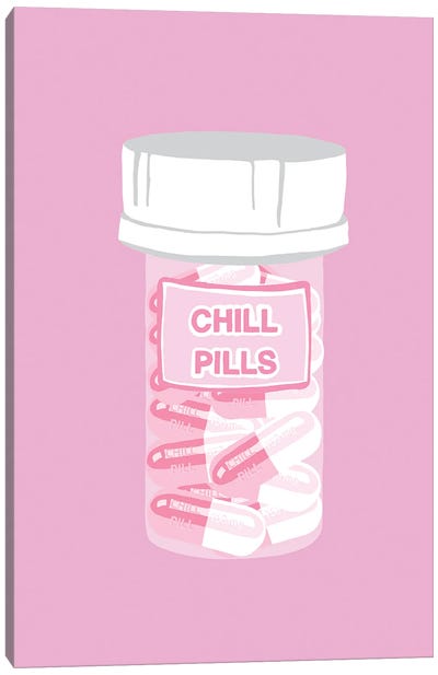 Chill Pill Bottle Pink Canvas Art Print - Preppy Pop Art