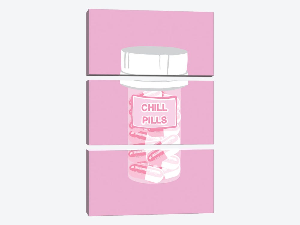 Chill Pill Bottle Pink by Jaymie Metz 3-piece Canvas Wall Art