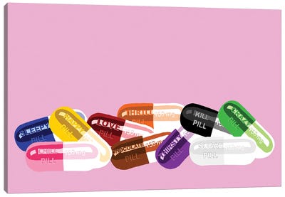 Chill Pill Party Pink Canvas Art Print - Funny Typography Art