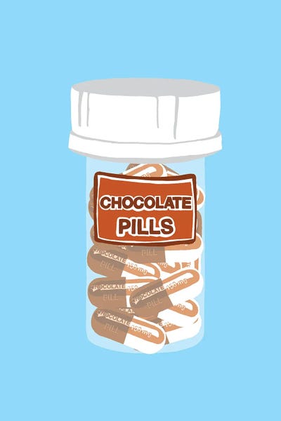 Pop Art Kitchen: Chocolate Pill Bottle Blue by Jaymie Metz