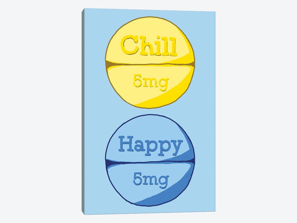 Chill Happy Pill Blue by Jaymie Metz 1-piece Canvas Art