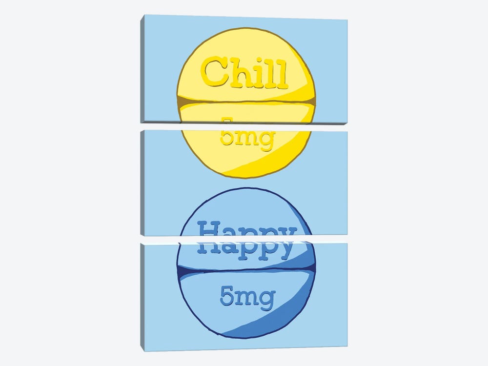 Chill Happy Pill Blue by Jaymie Metz 3-piece Canvas Wall Art