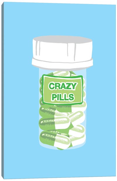 Crazy Pill Bottle Blue Canvas Art Print - Jaymie Metz