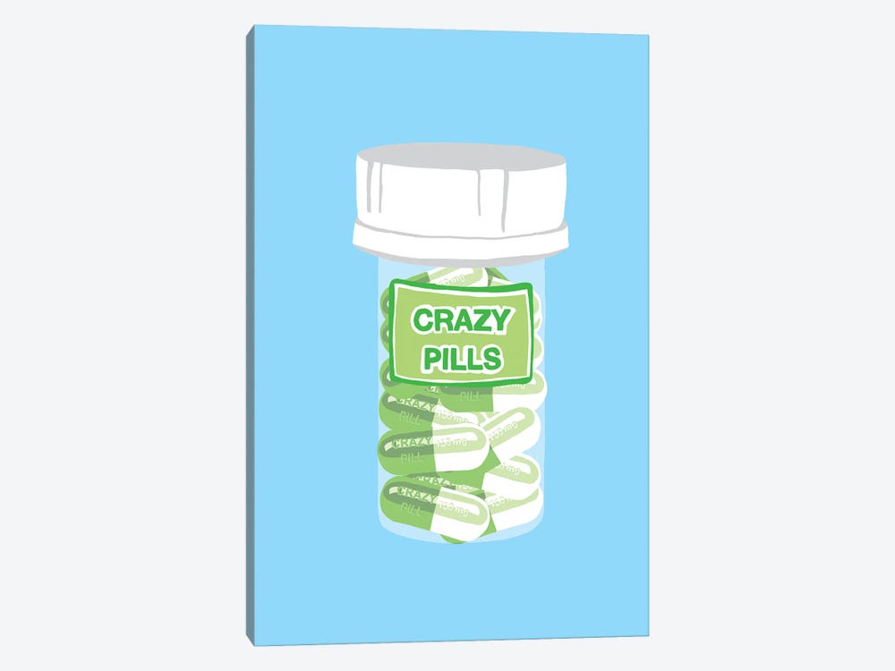 Crazy Pill Bottle Blue by Jaymie Metz 1-piece Canvas Print