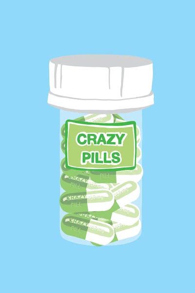Pills: Crazy Pill Bottle Blue by Jaymie Metz
