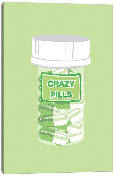Crazy Pill Bottle Mint Canvas Art Print - Pills