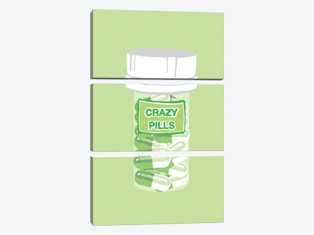 Crazy Pill Bottle Mint by Jaymie Metz 3-piece Canvas Print