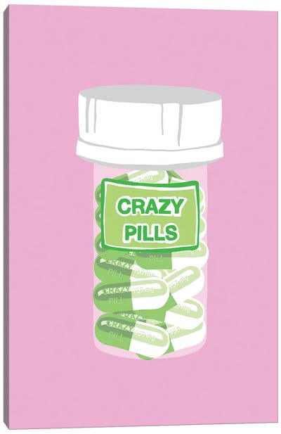 Crazy Pill Bottle Pink Canvas Art Print - Jaymie Metz