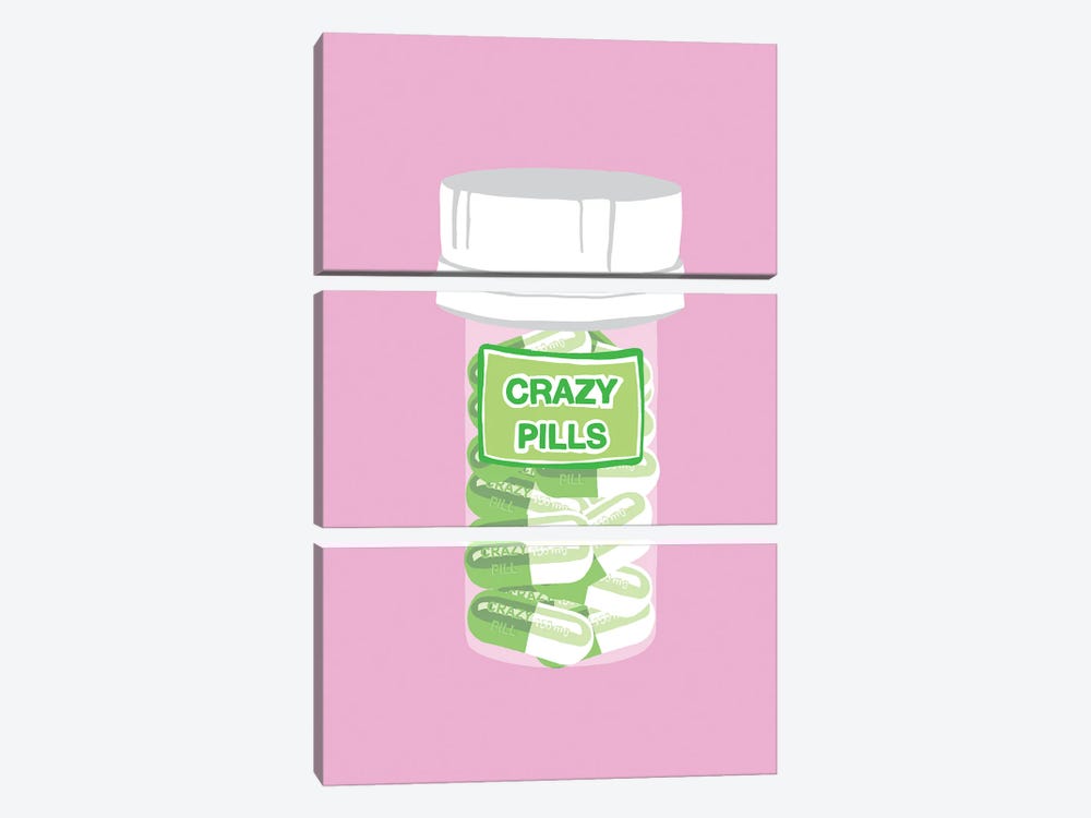 Crazy Pill Bottle Pink by Jaymie Metz 3-piece Canvas Artwork