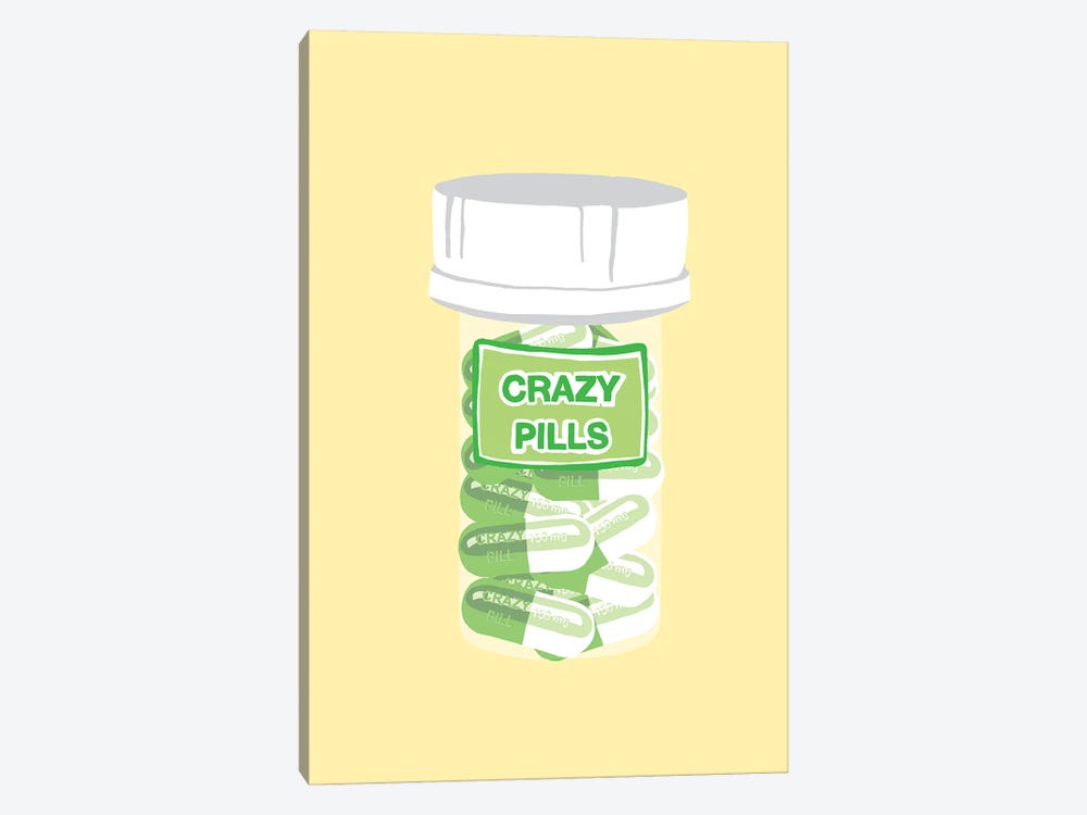 Crazy Pill Bottle Yellow by Jaymie Metz 1-piece Canvas Print
