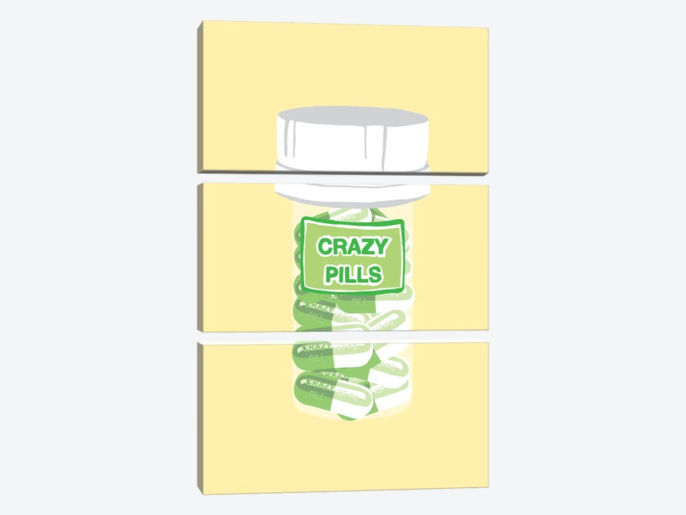 Crazy Pill Bottle Yellow by Jaymie Metz 3-piece Art Print